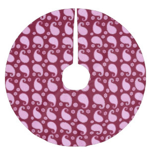 Paisley-Muster, Eispink und Bordeaux Polyester Weihnachtsbaumdecke
