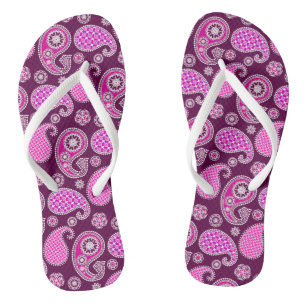 Paisley-Muster, Fuchsienrosa, lila und weiß Flip Flops
