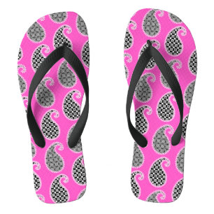Paisley-Muster, Fuchsienrosa, schwarz und weiß Flip Flops