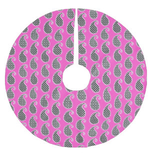 Paisley-Muster, Fuchsienrosa, Schwarz-Weiß Polyester Weihnachtsbaumdecke