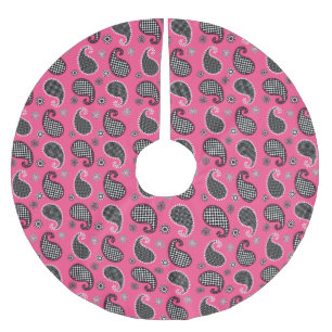 Paisley-Muster, Fuchsienrosa, Schwarz-Weiß Polyester Weihnachtsbaumdecke