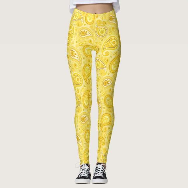Paisley-Muster Gelbe Yogahose Leggings (Vorderseite)