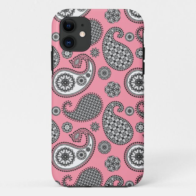 Paisley-Muster, grau auf Rosa Case-Mate iPhone Hülle (Rückseite)
