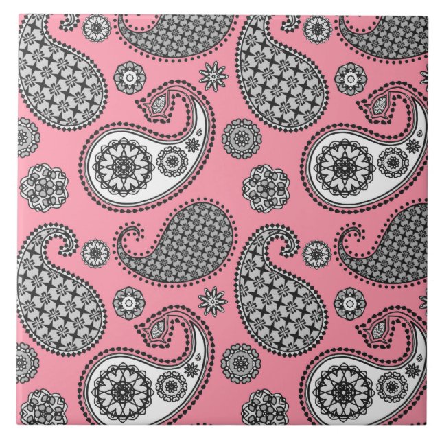Paisley-Muster, grau auf Rosa Fliese (Vorderseite)