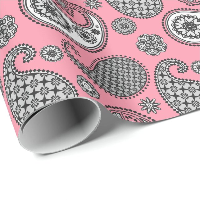 Paisley-Muster, grau auf Rosa Geschenkpapier (Rolleneckpunkt)