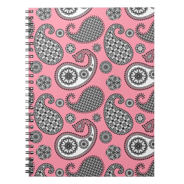Paisley-Muster, grau auf Rosa Notizblock (Vorderseite)