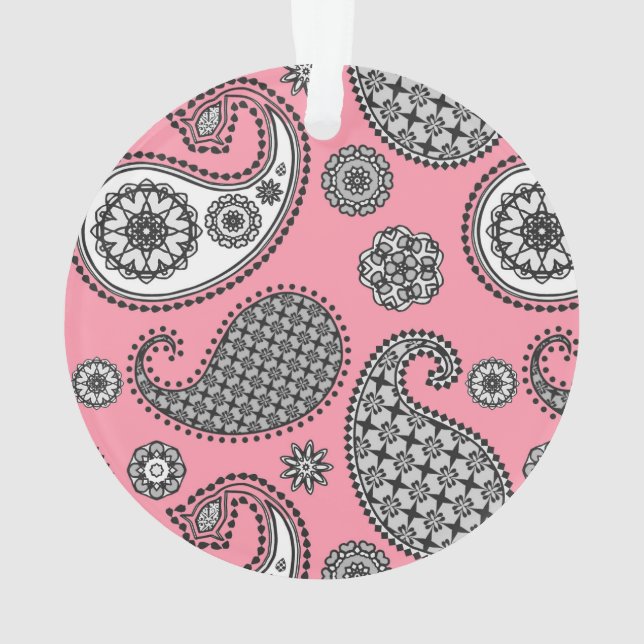 Paisley-Muster, grau auf Rosa Ornament (Rückseite)