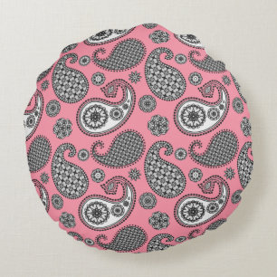 Paisley-Muster, grau auf Rosa Rundes Kissen