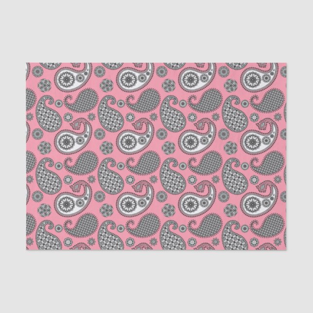 Paisley-Muster, grau auf Rosa Seidenpapier (Vorderseite)