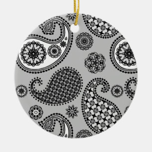 Paisley-Muster, grau, schwarz und weiß Keramikornament
