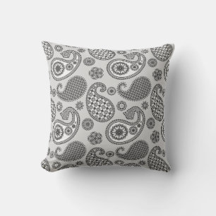Paisley-Muster, grau, schwarz und weiß Kissen