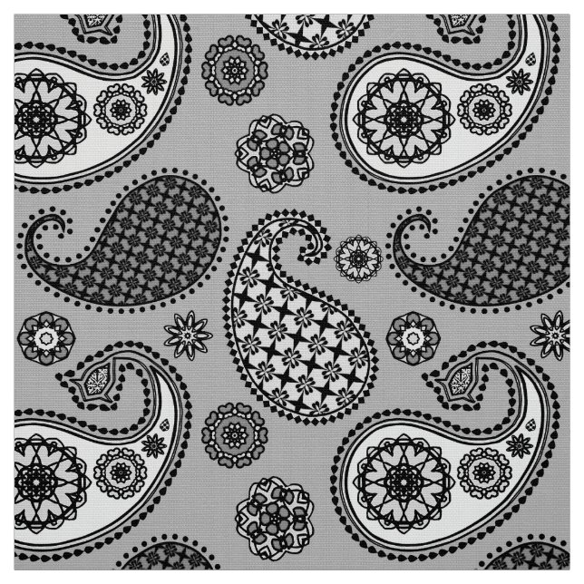 Paisley-Muster, grau, schwarz und weiß Stoff (Muster)