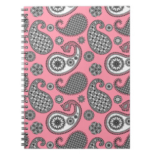 Paisley-Muster, Grautöne auf Rosa Notizblock