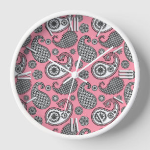 Paisley-Muster, Grautöne auf Rosa Uhr