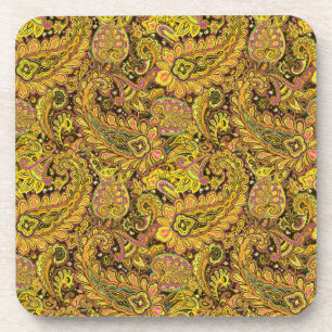 Paisley-Muster in Gelb, Braun auf schwarzem Hinter Getränkeuntersetzer