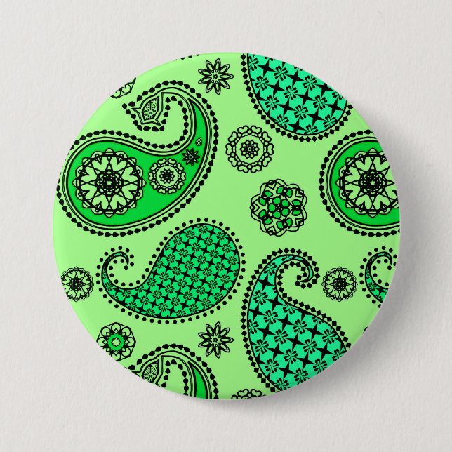 Paisley-Muster, Jade- und Minzgrün Button (Vorderseite)
