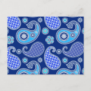 Paisley-Muster, Kobalt blau und weiß Postkarte