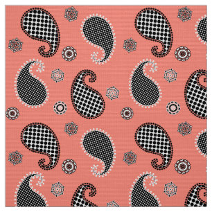 Paisley-Muster, Korallenrosa, Schwarz-Weiß Stoff