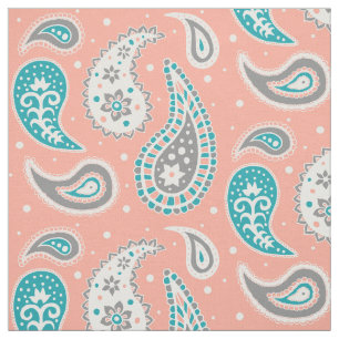 Paisley-Muster-korallenrotes aquamarines Grau Stoff