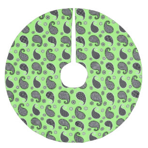 Paisley-Muster, Limettengrün, Schwarz und Weiß Polyester Weihnachtsbaumdecke
