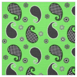 Paisley-Muster, Limettengrün, Schwarz und Weiß Stoff