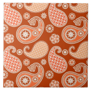 Paisley-Muster, Mandarin Orange und Weiß Fliese