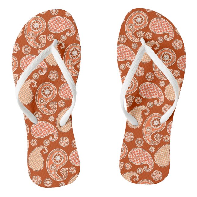 Paisley-Muster, Mandarin Orange und Weiß Flip Flops (Fußbett)