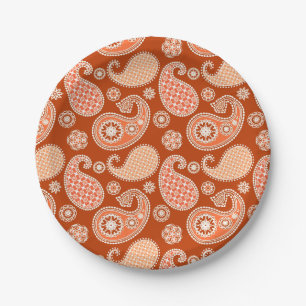 Paisley-Muster, Mandarin Orange und Weiß Pappteller