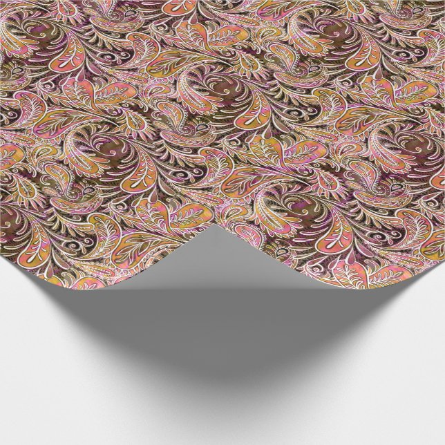 Paisley-Muster-Pflaumen-Rosa-Grün Geschenkpapier (Ecke)