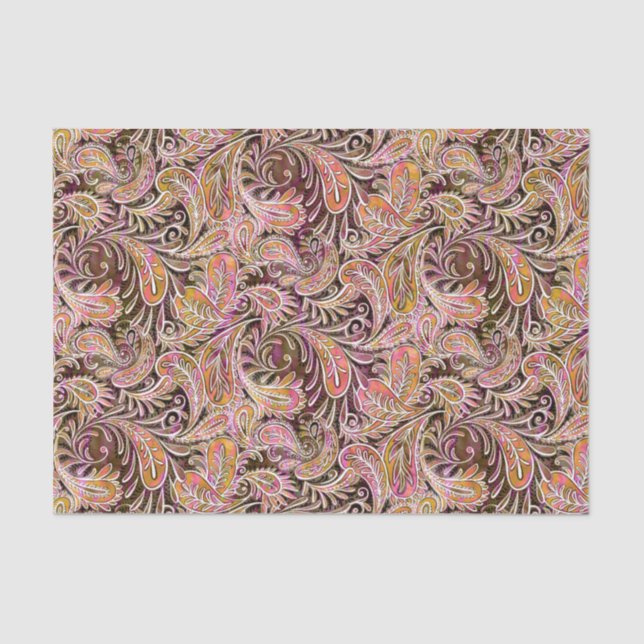 Paisley-Muster-Pflaumen-Rosa-Grün Seidenpapier (Vorderseite)