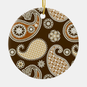 Paisley-Muster, Schokolade Brown und Tan Keramik Ornament