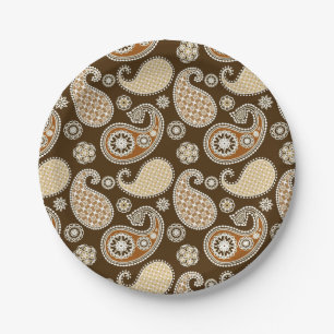 Paisley-Muster, Schokolade Brown und Tan Pappteller