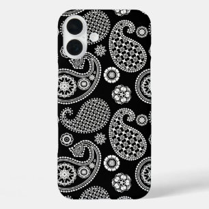 Paisley-Muster, Schwarz und Weiß iPhone 16 Plus Hülle