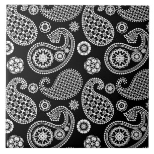 Paisley-Muster, Schwarz und Weiß Fliese