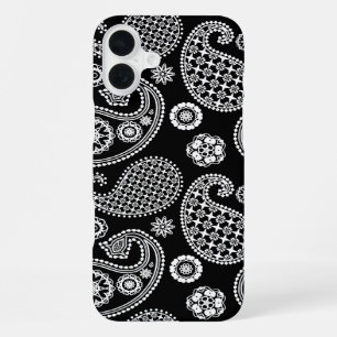 Paisley-Muster, Schwarz und Weiß iPhone 16 Plus Hülle