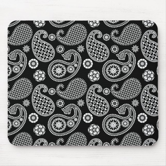 Paisley-Muster, Schwarz und Weiß Mousepad (Vorne)