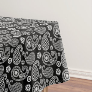 Paisley-Muster, Schwarz und Weiß Tischdecke