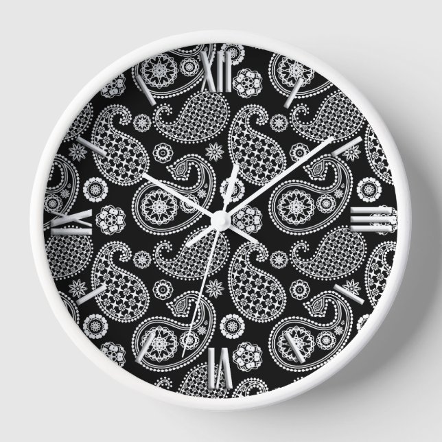Paisley-Muster, Schwarz und Weiß Uhr (Vorderseite)