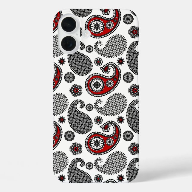 Paisley-Muster, Schwarz, Weiß und Rot Case-Mate iPhone Hülle (Rückseite)