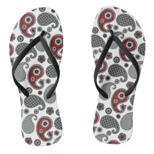 Paisley-Muster, Schwarz, Weiß und Rot Flip Flops