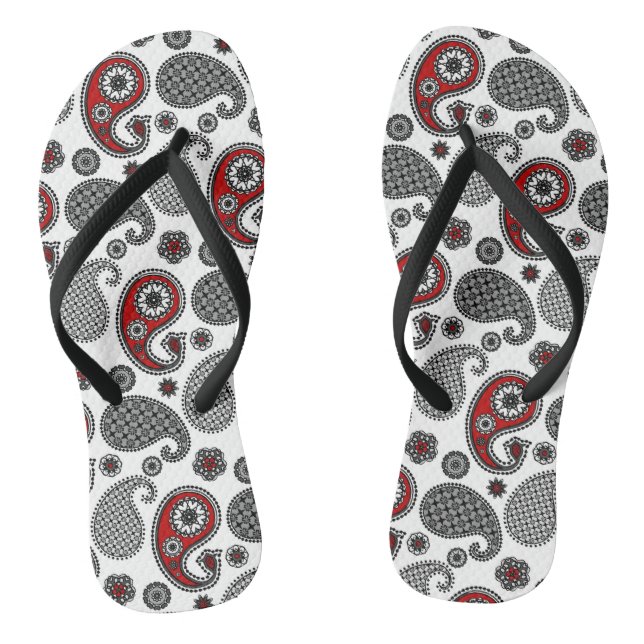 Paisley-Muster, Schwarz, Weiß und Rot Flip Flops (Fußbett)