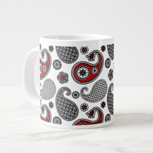 Paisley-Muster, Schwarz, Weiß und Rot Jumbo-Tasse
