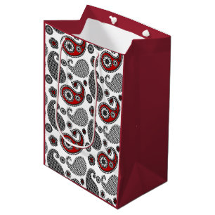 Paisley-Muster, Schwarz, Weiß und Rot Mittlere Geschenktüte