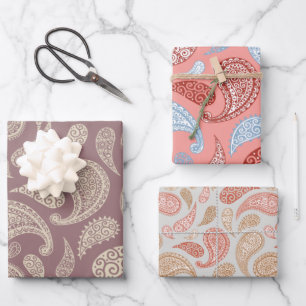 Paisley-Muster Set von 3 Geschenkpapier