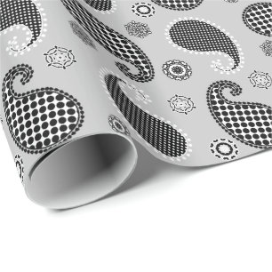 Paisley-Muster, silbergrau, schwarz und weiß Geschenkpapier