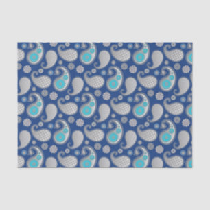 Paisley Muster, Silver Gray / Grau auf Cobalt Blue Seidenpapier