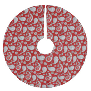 Paisley-Muster, Silver Gray / Grau auf Deep Red Polyester Weihnachtsbaumdecke