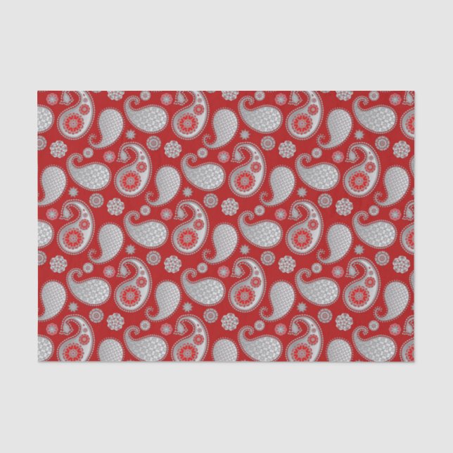 Paisley-Muster, Silver Gray / Grau auf Deep Red Seidenpapier (Vorderseite)