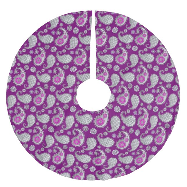 Paisley-Muster, Silver Gray / Grau on Deep Lila Polyester Weihnachtsbaumdecke (Vorderseite)