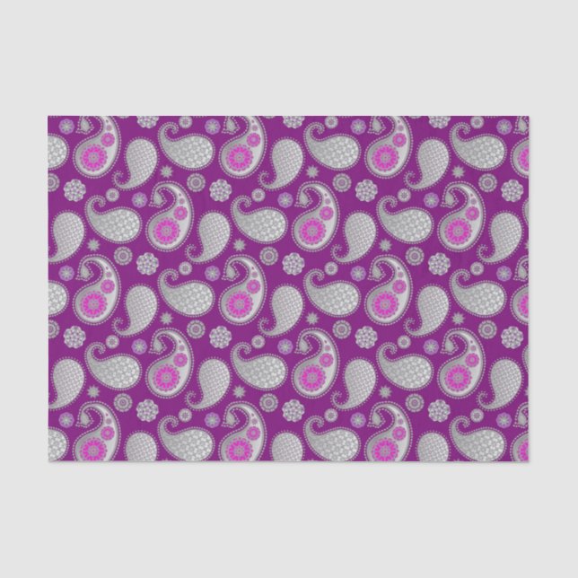 Paisley-Muster, Silver Gray / Grau on Deep Lila Seidenpapier (Vorderseite)